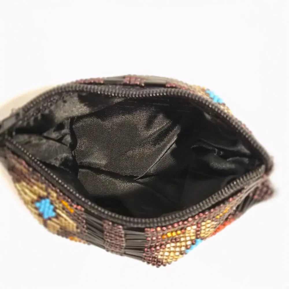 Vintage Beaded Coin Purse Boho Southwestern Geometric‎ Floral Seed Bead Pouch